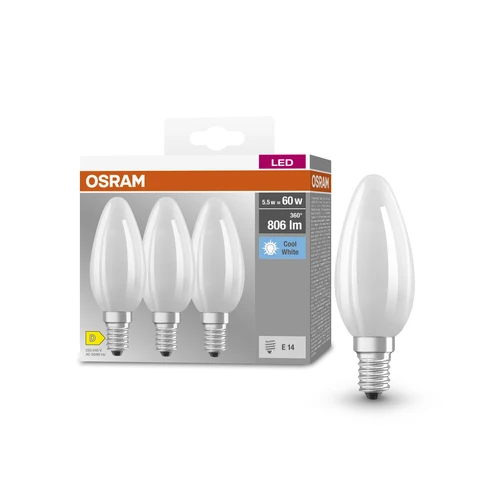 OSRAM LED BASE RETRO Matt CLASSIC B LED-Lampen, klassische Minikerzenform 6W E14 840, 3er Pack , Kaltweiß