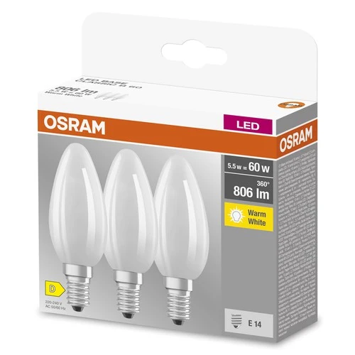 OSRAM LED BASE RETRO Matt CLASSIC B LED-Lampen, klassische Minikerzenform 6W E14, 3er Pack , Warmweiß