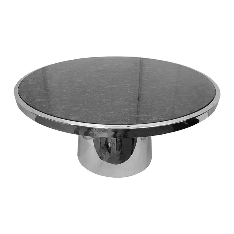 Casa Padrino Luxus Couchtisch Anthrazit / Silber Ø 100 x H. 46 cm - Runder Wohnzimmertisch mit Natursteinplatte