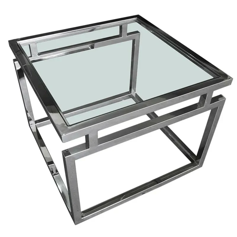 Casa Padrino Luxus Couchtisch Silber 65 x 65 x H. 50 cm - Quadratischer Edelstahl Wohnzimmertisch mit Glasplatte