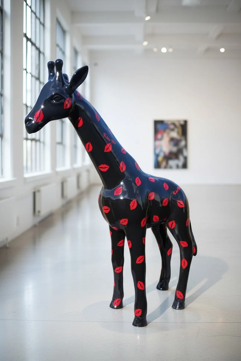 Casa Padrino Luxus Deko Skulptur Giraffe Kiss H. 115 cm - Riesige Gartenskulptur - Lebensgroße Skulptur - XXL Deko Skulptur - XXL Deko Figur
