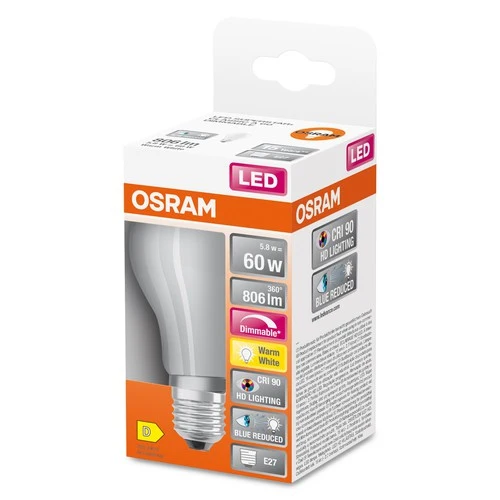 OSRAM Dimmbare LED-Lampe LED SUPERSTAR+ CL A GL FR 60 dim 5,8W/927 E27 CRI90 BOX, E27 , Warmweiß