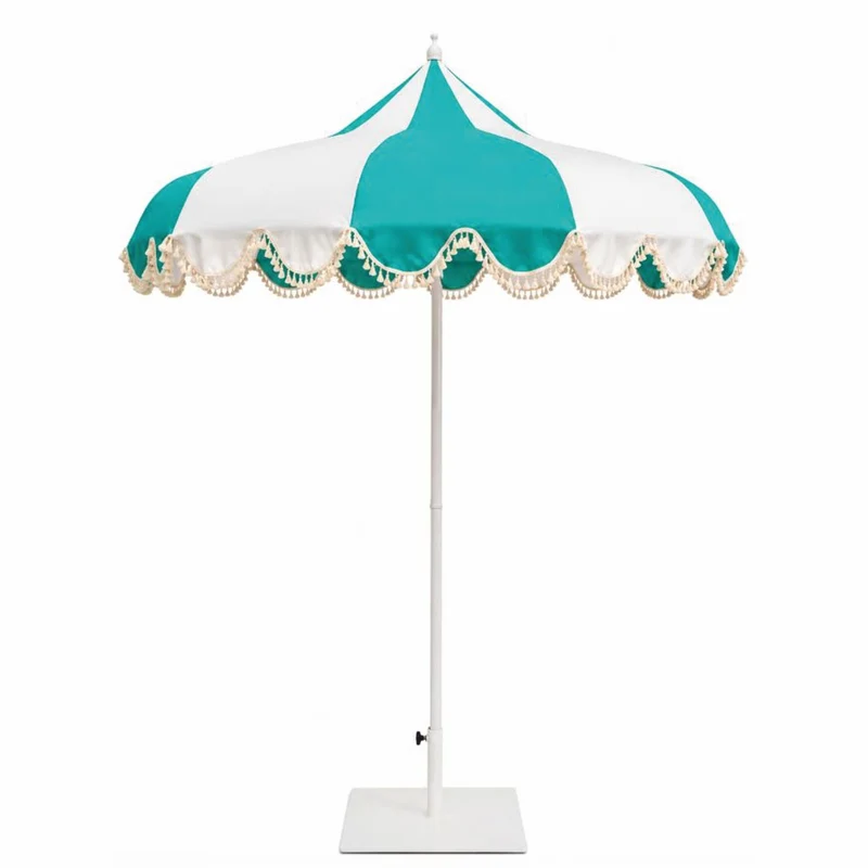 Casa Padrino Luxus Sonnenschirm Weiß / Türkis Ø 200 x H. 250 cm - Hotel & Garten Möbel VPP