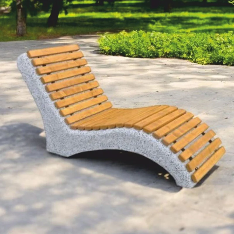 Casa Padrino Parkliege - Outdoor Liege - Gartenliege Naturfarben / Grau 164 cm - Park Möbel - Outdoor Möbel - Garten Möbel