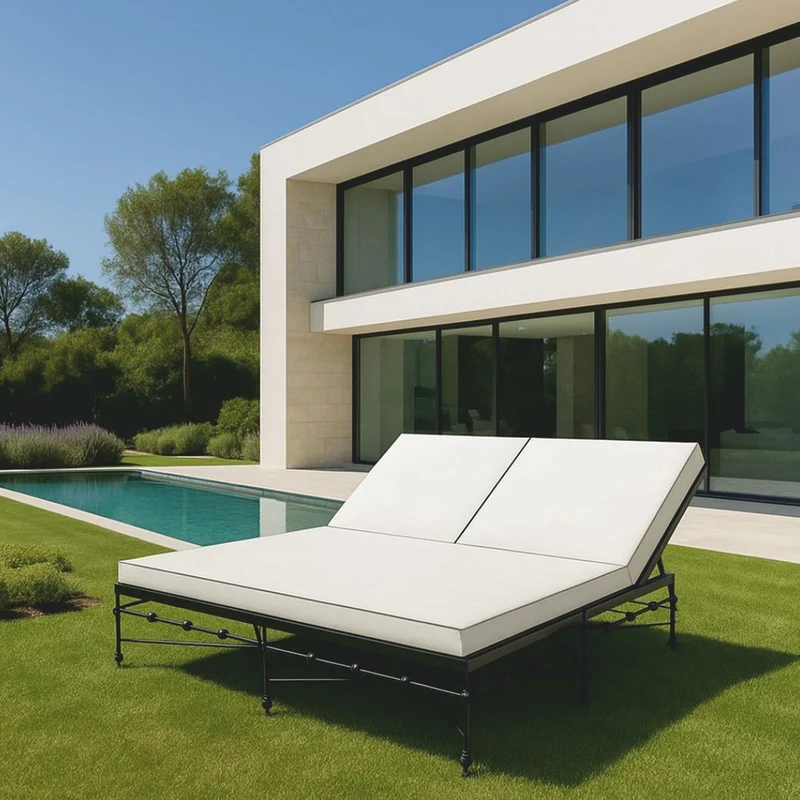 Casa Padrino Luxus Doppel Gartenliege Schwarz / Weiß 160 x 190 cm - Doppel Sonnenliege - Hotel & Garten Möbel VPP