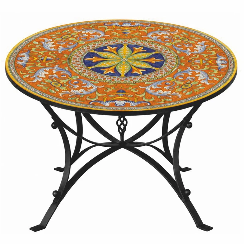 Casa Padrino Luxus Jugendstil Esstisch Orange / Bunt / Schwarz Ø 140 cm - Runder Gartentisch - Gastronomie Möbel - Made in Italy