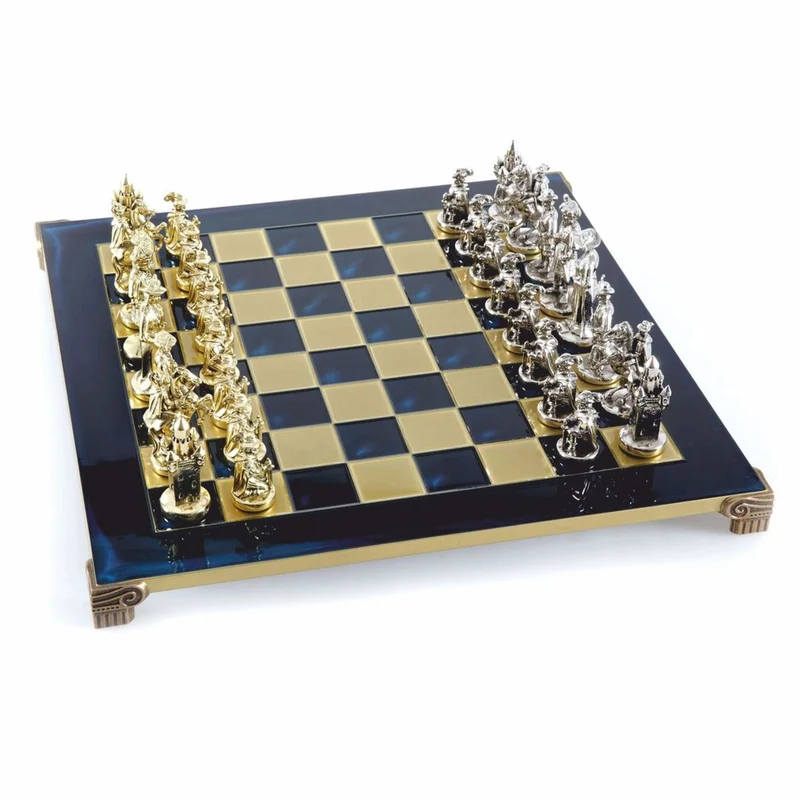 Casa Padrino Luxus Ritter Schach Set Bronze / Gold / Silber 44 x 44 cm - Mittelalterliches Schachspiel