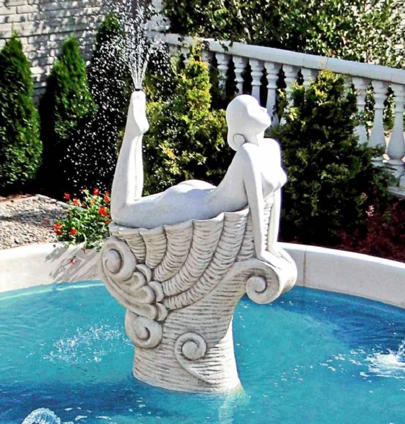 Casa Padrino Jugendstil Springbrunnen Frau auf Muschel Weiß / Grau Ø 500 x H. 192 cm