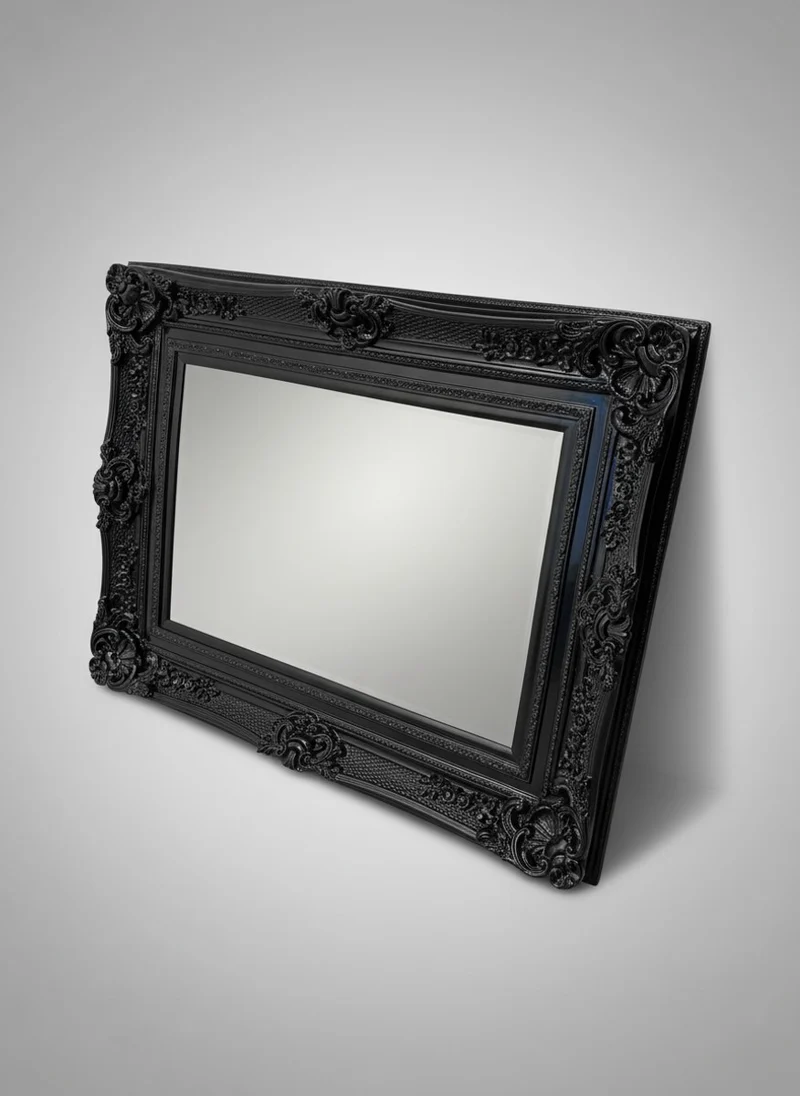 Casa Padrino Barock Spiegel Schwarz Hochglanz 122 x H. 102 cm - Prunkvoller Wandspiegel im Barockstil