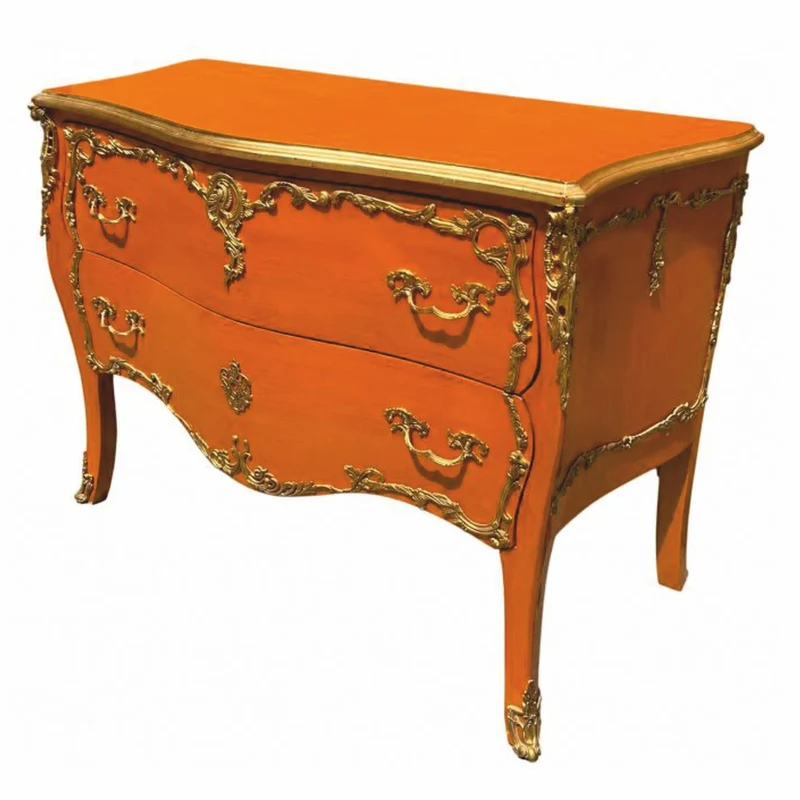 Casa Padrino Barock Kommode mit 2 Schubladen Orange / Gold 125 cm - Prunkvolle Barock Möbel - Barockstil Möbel