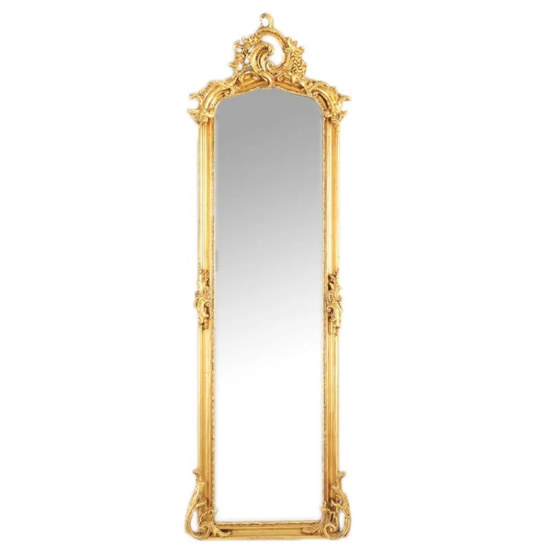 Casa Padrino Barock Standspiegel Gold 55 x H. 175 cm - mit Muschel Bekrönung - Handgefertigter Antik Stil Ganzkörperspiegel - Garderoben Spiegel - Schlafzimmer Spiegel - Barock Möbel