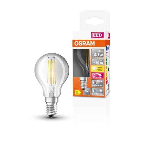 OSRAM FILAMENT LED-Lampe LED SUPERSTAR+ CL P FIL 40 dim 3,4W/940 E14 CRI90 BOX , Warmweiß