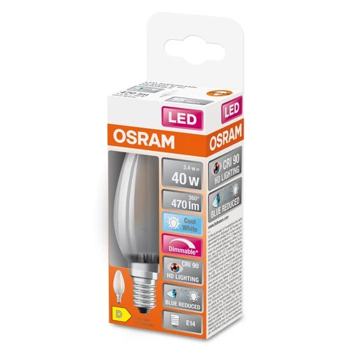 OSRAM Dimmbare LED-Lampe LED SUPERSTAR+ CL B GL FR 40 dim 3,4W/940 E14 CRI90 BOX , Kaltweiß