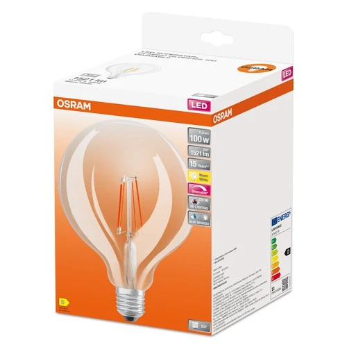 OSRAM Dimmbare FILAMENT LED-Lampe LED SUPERSTAR+ CL GLOBE125 FIL 100 dim 11W/927 E27 CRI90 BOX, Warmweiß, E27