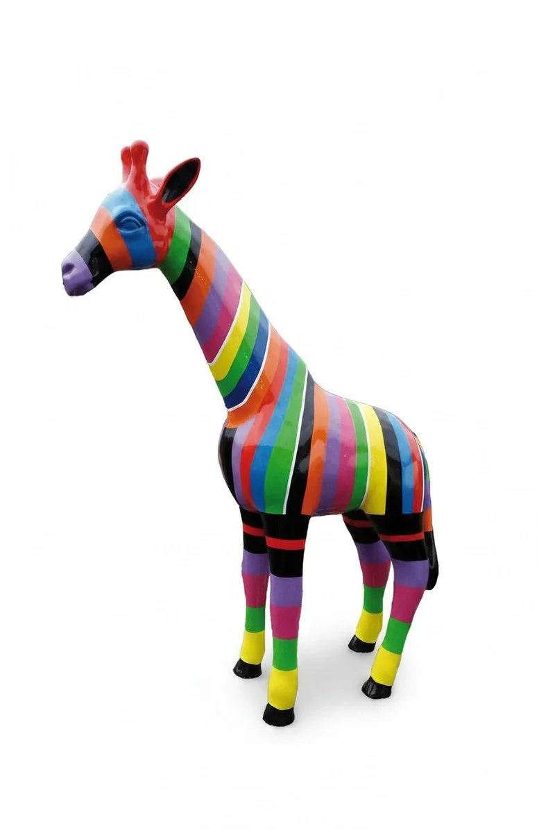 Casa Padrino Luxus Deko Skulptur Giraffe Gestreift H. 115 cm - Riesige Gartenskulptur - Lebensgroße Skulptur - XXL Deko Skulptur - XXL Deko Figur