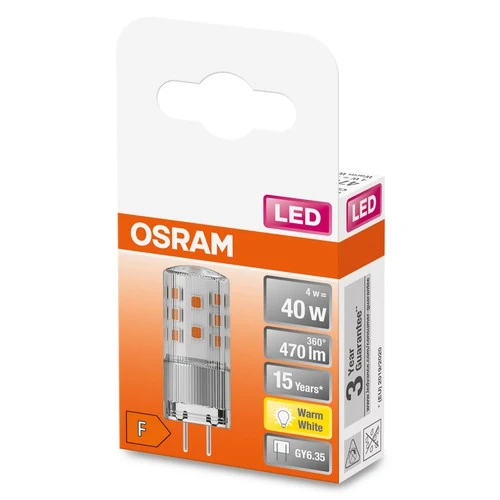 OSRAM LED Stiftsockellampe PIN 12V klar (ex 40W) 4W / 2700K Warmweiß GY6.35