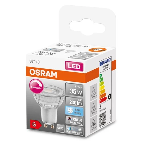 OSRAM Dimmbare LED Reflektor-Lampe LED SUPERSTAR + spot PAR16 GL 35 DIM 3,7W/940 CRI90 GU10 , Kaltweiß