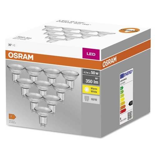 OSRAM LED Base LED-Spot Lampe (ex 50W) 4,3W / 2700K GU10 10er , Warmweiß