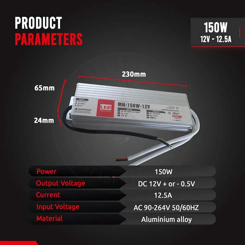 LED Trafo 12V 150W 12,5A DC Wasserdicht LED Netzteil ~1315