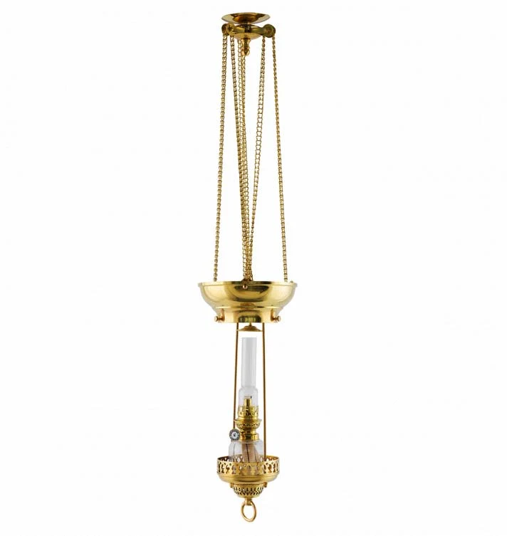Fotogenlampa - Månskenslampa mässing, klarglas, tak