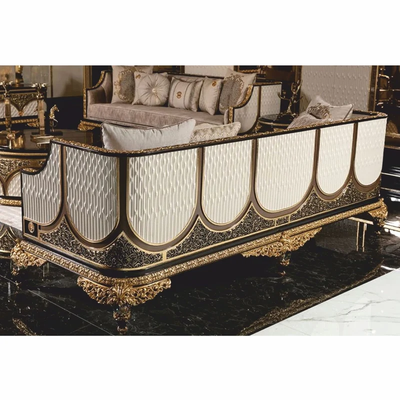 Casa Padrino Luxus Barock Sofa Grau / Weiß / Braun / Gold 245 cm - Prunkvolles Barock Wohnzimmer Sofa - Barock Wohnzimmer Möbel