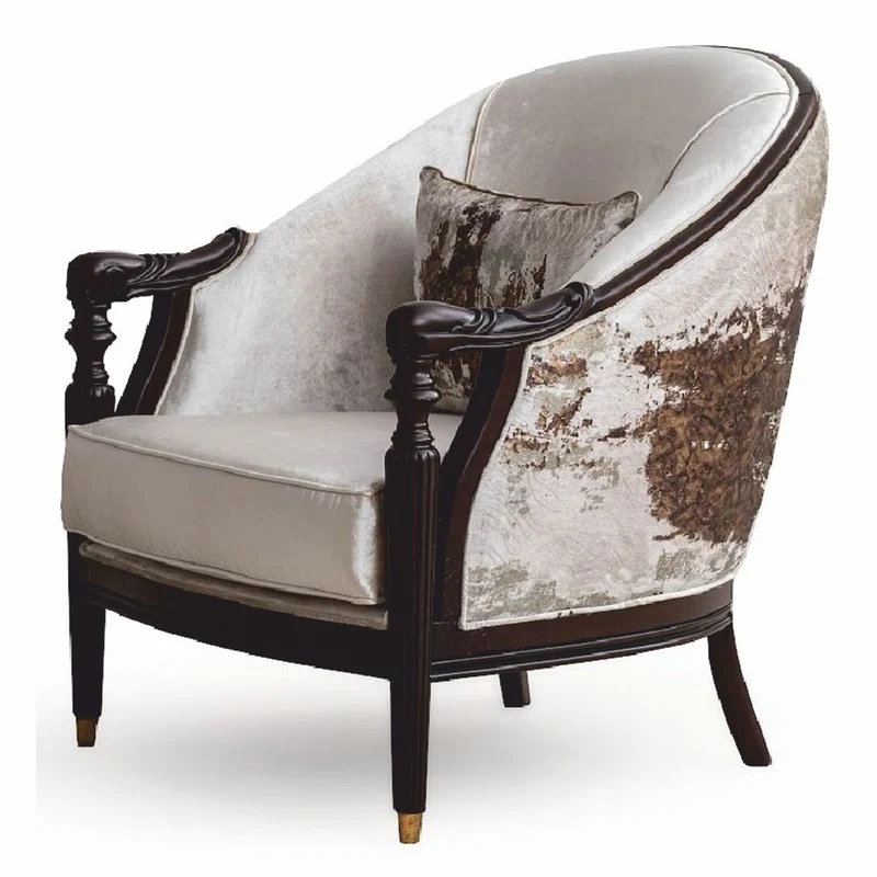 Casa Padrino Luxus Barock Sessel Creme / Dunkelbraun / Gold 85 cm - Barockstil Möbel
