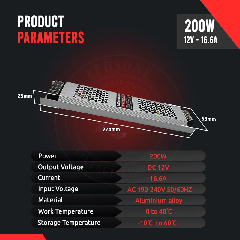 12V LED Trafo 200W 16,6A Konstantspannung – Slim Netzteil Treiber | IP20 ~1210