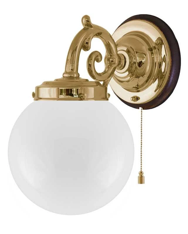 Vägglampa - Topelius mässing, opalvit klot