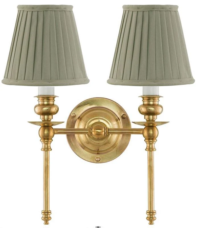 Vägglampa - Wivallius mässing, olivgrön tygskärm