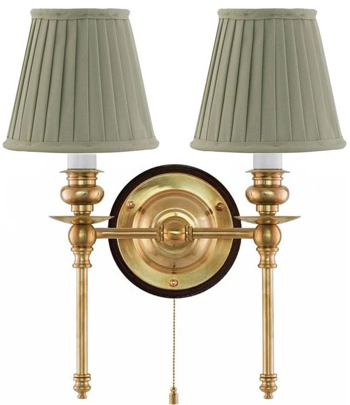 Vägglampa - Wivallius mässing, olivgrön tygskärm