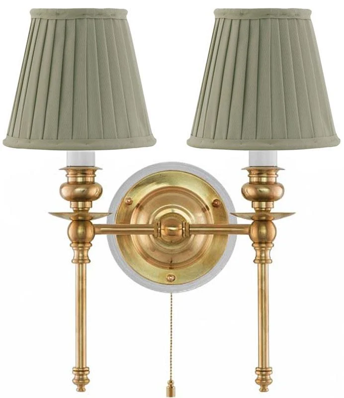 Vägglampa - Wivallius mässing, olivgrön tygskärm