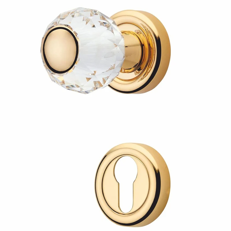 Casa Padrino Luxus Barock Türknauf Set mit Kristallglas Gold - Drehbare Türknäufe mit Rosetten - Barock Accessoires - Made in Italy