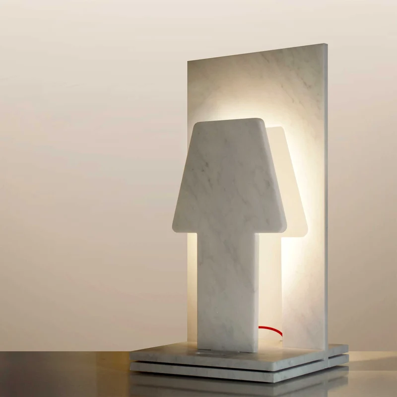 Carrara Marble Table Lamp PIÙ O MENO by Paolo Ulian for Cyrcus Design