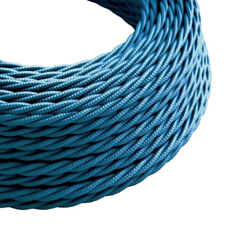 Vintage 3 adriges kabel, gedrehtes Blau textilkabel ~1206