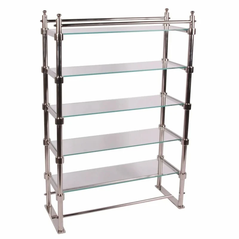 Casa Padrino Luxus Metall Regalschrank mit Glasregalen Silber H. 130 cm - Metall Möbel