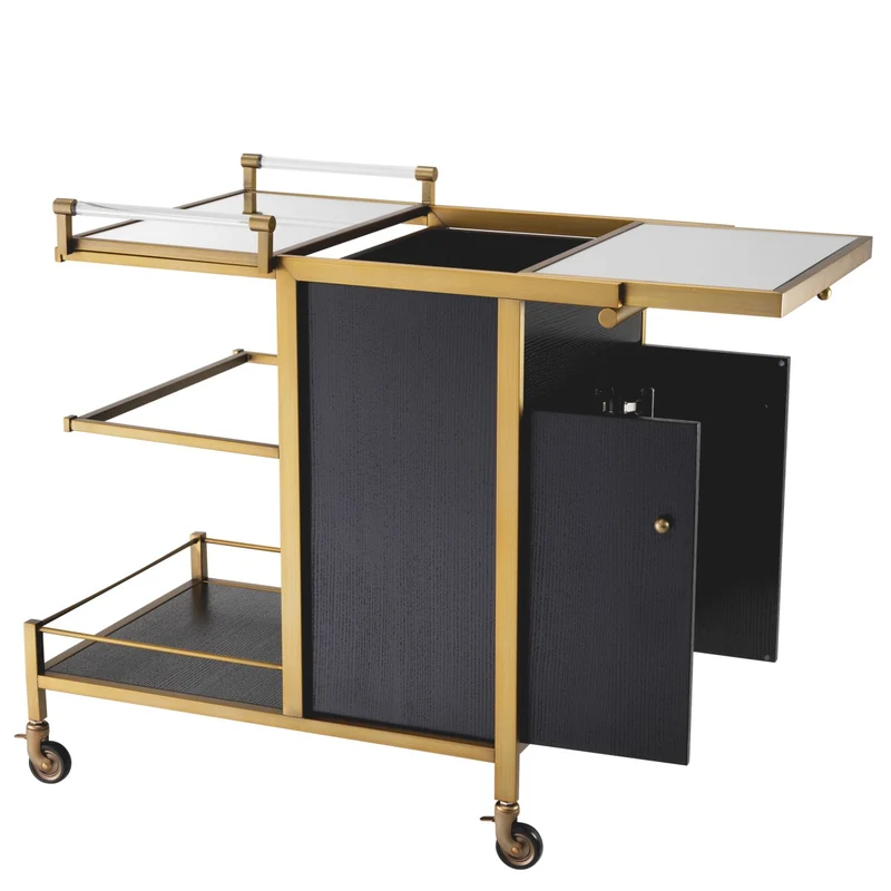 Eichholtz Trolley Eiffel Gebürstetes Messing 94,5 x 54 x H. 83,5 cm - Servierwagen mit zwei abnehmbaren Tabletts