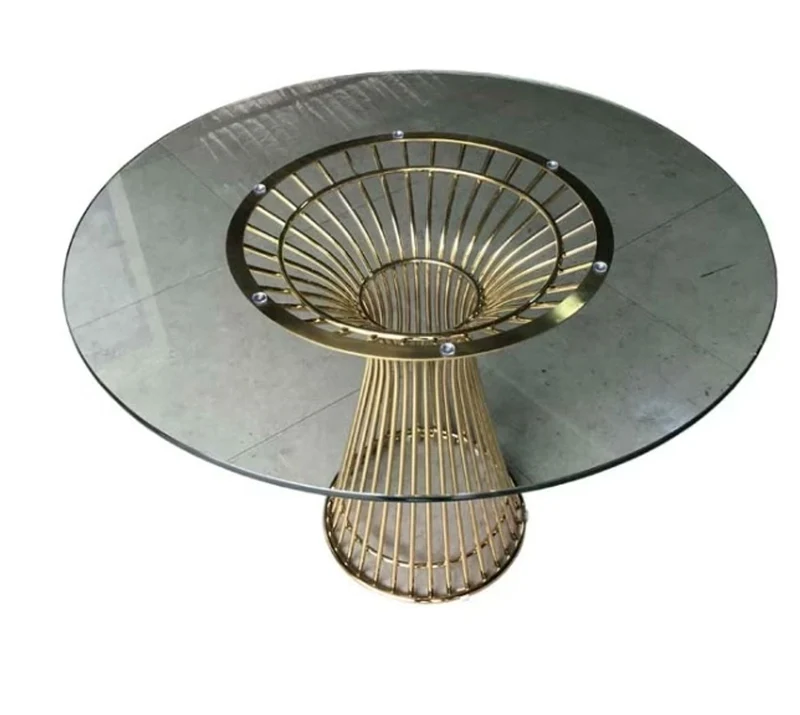 Casa Padrino Luxus Esstisch Gold Ø 120 x H. 76 cm - Runder Küchentisch mit Glasplatte und Speichengestell