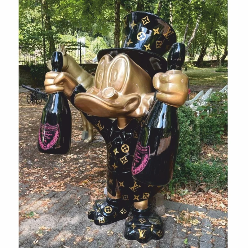 Casa Padrino XXL Deko Skulptur Ente Schwarz / Gold H. 170 cm - XXL Deko Figur - Garten Skulptur - Garten Figur