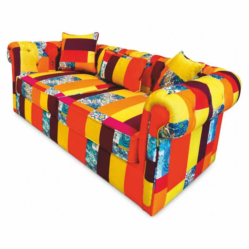 Casa Padrino Luxus Chesterfield Sofa mit Kissen Bunt 210 cm - Wohnzimmer Sofa - Wohnzimmer Möbel - Chesterfield Möbel