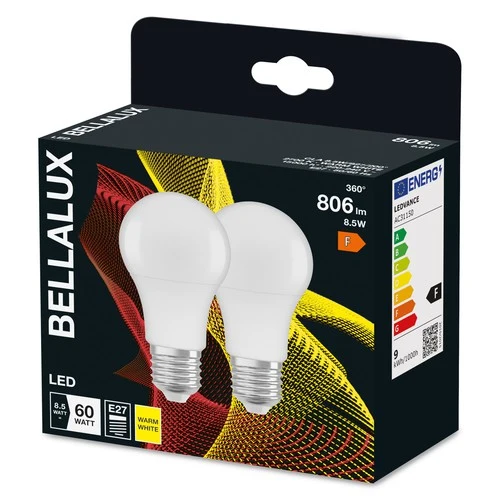 BELLALUX LED-Lampe E27, matt, 2700K Warmweiß, 8,5W, Ersatz für 60W, 2er-Pack