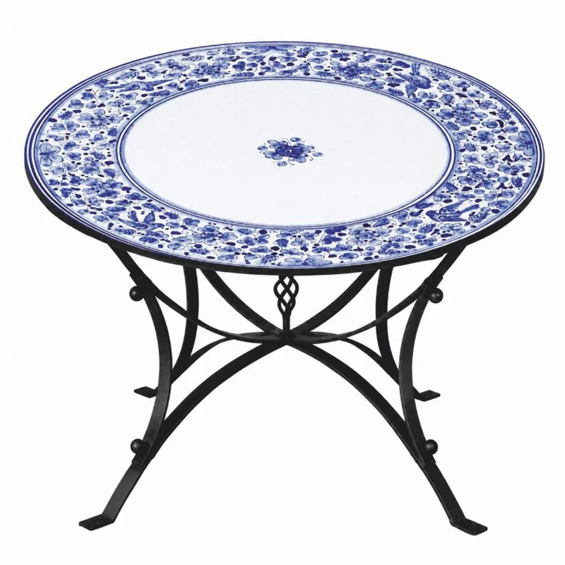 Casa Padrino Luxus Jugendstil Esstisch Weiß / Blau / Schwarz Ø 140 cm - Runder Gartentisch - Gastronomie Möbel - Made in Italy