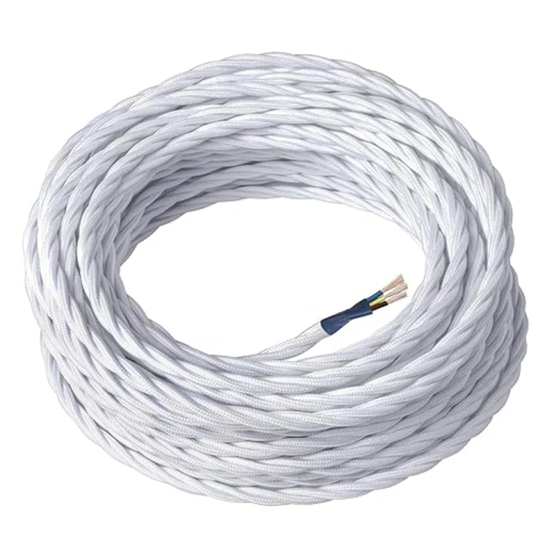 Ledsone Textilkabel 3-adrig Weiß Gedreht Stoffkabel ~1196