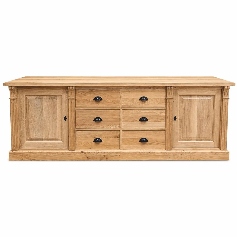 Casa Padrino Landhausstil Massivholz Sideboard mit 2 Türen und 6 Schubladen Naturfarben 219 cm - Massivholz Möbel - Landhausstil Möbel
