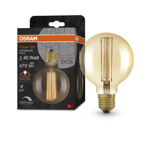 OSRAM Vintage 1906 LED-Lampe, Gold-Tönung, 5,8W, 470lm , Warmweiß , E27