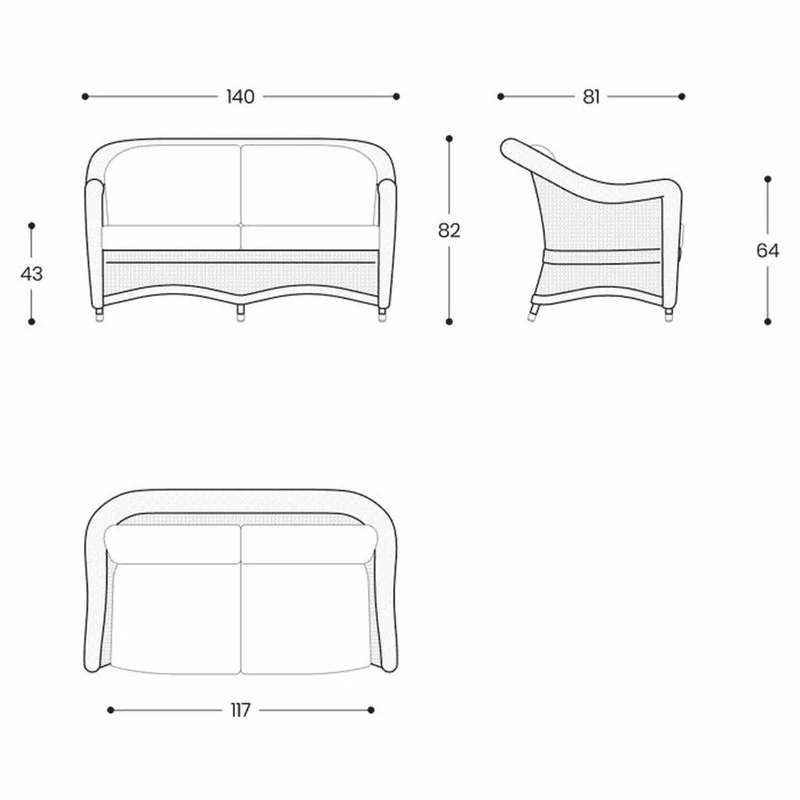 Casa Padrino Luxus Rattan Sofa Honigfarben / Weiß / Blau 140 cm - Hotel Möbel - Rattan Möbel - Luxus Möbel