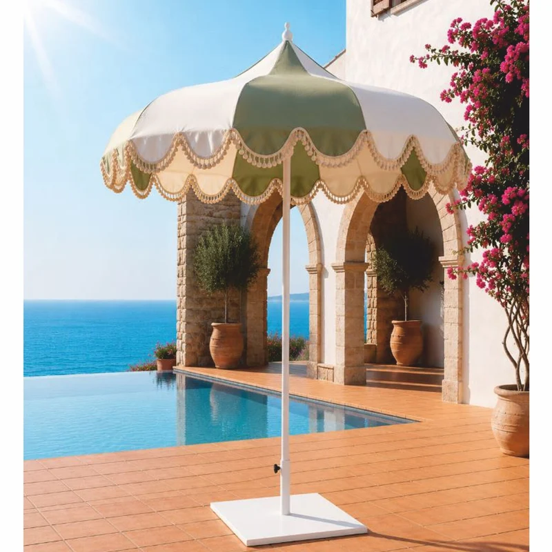 Casa Padrino Luxus Sonnenschirm Weiß / Grün Ø 200 x H. 250 cm - Hotel & Garten Möbel VPP