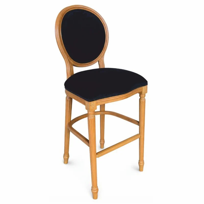 Casa Padrino Luxus Barock Barstuhl Schwarz / Naturfarben H. 127 cm - Barock Bar Möbel