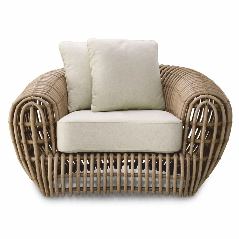 Casa Padrino Luxus Garten Sessel Braun / Sandfarben 120,5 cm - Garten & Hotel Möbel