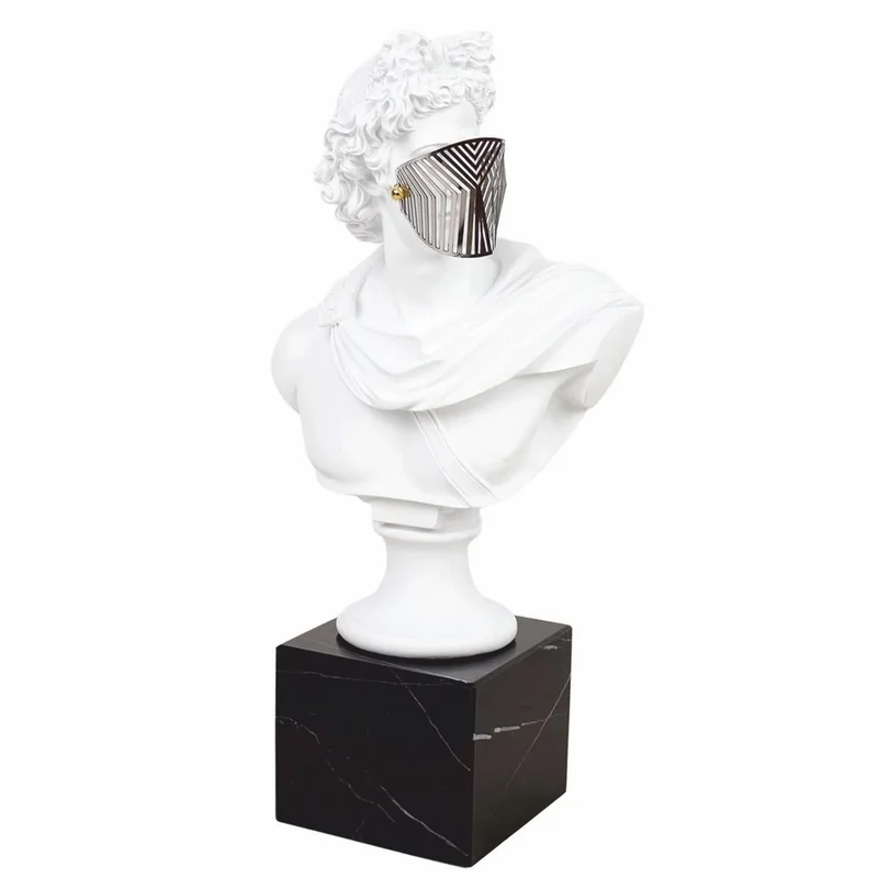 Casa Padrino Barock Deko Büste Römer mit Maske Weiß / Schwarz H. 63 cm