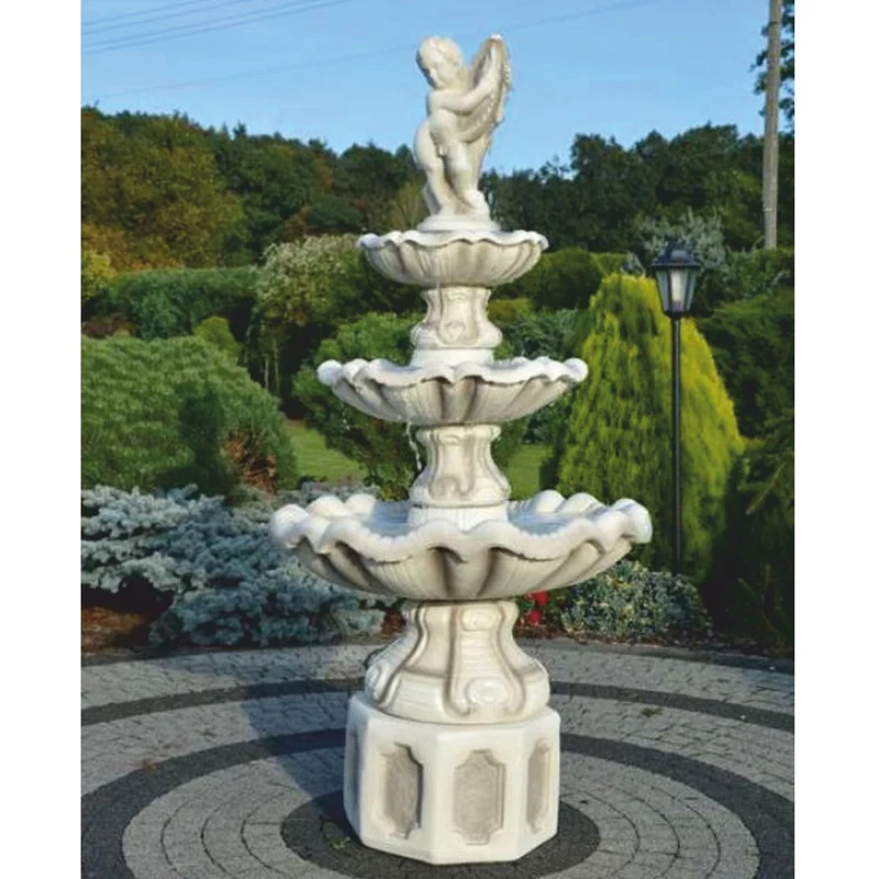 Casa Padrino Barock Springbrunnen Grau / Weiß Ø 89 x H. 191 cm - Prunkvoller Gartenbrunnen
